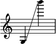 
{
    \override Score.SpacingSpanner.strict-note-spacing = ##t
    \set Score.proportionalNotationDuration = #(ly:make-moment 1/8)
    \override Score.TimeSignature #'stencil = ##f
    \relative c' {
        \time 2/4
        \ottava #0 g4 \glissando b'''
    }
}
