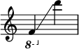 
{
    \override Score.SpacingSpanner.strict-note-spacing = ##t
    \set Score.proportionalNotationDuration = #(ly:make-moment 1/8)
    \override Score.TimeSignature #'stencil = ##f
    \relative c {
        \time 2/4
        \ottava #-1 f4 \glissando \ottava #0 d'''
    }
}
