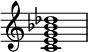  {
\override Score.TimeSignature #'stencil = ##f
\relative c' { 
  \clef treble \time 4/4
  <c e g bes des>1
} }
