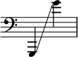 
{
    \override Score.SpacingSpanner.strict-note-spacing = ##t
    \set Score.proportionalNotationDuration = #(ly:make-moment 1/8)
    \override Score.TimeSignature #'stencil = ##f
    \relative c {
        \time 2/4
        \clef bass
        \ottava #0 g,4 \glissando g'''
    }
}
