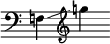 
     {
       \override SpacingSpanner.strict-note-spacing = ##t
       \set Score.proportionalNotationDuration = #(ly:make-moment 1/8)
       \clef bass \omit Score.TimeSignature
       \relative f {f!4 \glissando \clef treble g''!}
     }
   