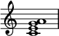  {
\override Score.TimeSignature #'stencil = ##f
\relative c' { 
  \clef treble \time 4/4
  <c e g a>1
} }
