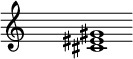 
\relative c'{
\override Staff.TimeSignature #'stencil = ##f
\cadenzaOn s1 <cis eis gis> s1 \cadenzaOff
}
