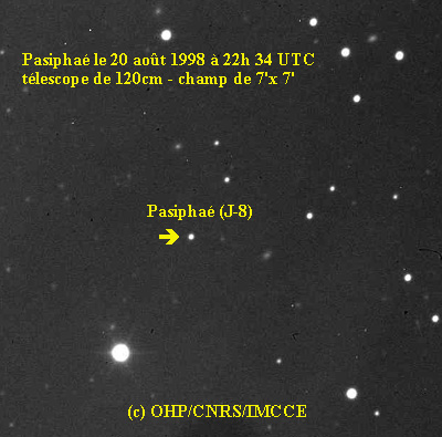 Pasiphaë (Jupiter VIII) fotograferet af OHP (Observatoire de Haute-Provence) 20. august 1998