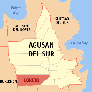 Mapa han Agusan del Sur nga nagpapakita kon hain nahamutang an Loreto