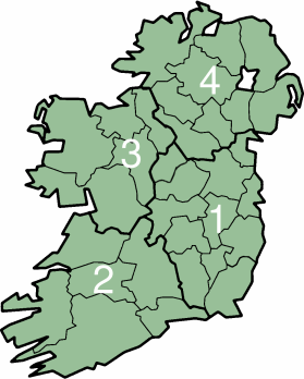 Kart over Irlands provinser
