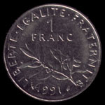 1法國法郎（1991年）硬幣反面