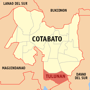 Mapa sa Cotabato nga nagpakita kon asa nahimutang ang Tulunan