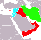 مطرانية القدس الأسقفية (أزرق)، مطرانية إيران (أخضر)، مطرانية قبرص والخليج (أحمر)