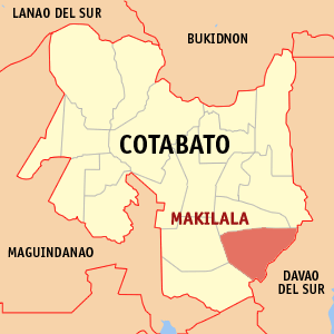 Mapa sa Cotabato nga nagpakita kon asa nahimutang ang Makilala