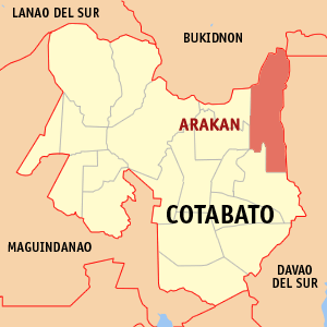 Mapa sa Cotabato nga nagpakita kon asa nahimutang ang Arakan