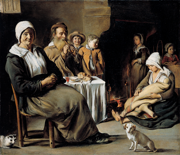 'Peasant Interior with an Old Flute Player', oil on canvas painting by Louis (probably) Le Nain, c. 1642, Kimbell Art Museum