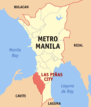 Mapa han Metro Manila nga nagpapakita kon hain nahimutang an Syudad han Las Piñas