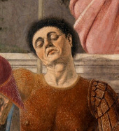 Piero della Francesca: Autorretrato, (1463-1465) en Resurrección de Cristo.