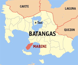 Mapa han Batangas nga nagpapakita kon hain nahimutang an Mabini