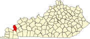 Harta statului Kentucky indicând comitatul Livingston