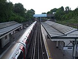 Looking west, with the disused GWR station on the extreme right in May 2008