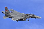 Helbild av en F-15E Strike Eagle från 391st Fighter Squadron på Mountain Home Air Force Base vid Red Flag-övning på Nellis Air Force Base.