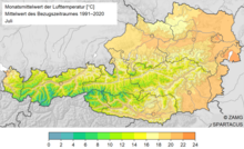 Ausztria júliusi középhőmérséklete