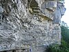 The base of a cliff along the Indian Ladder Trail at John Boyd Thacher State Park.