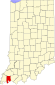 Harta statului Indiana indicând comitatul Vanderburgh