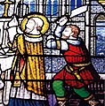 Église Notre-Dame de Bieuzy : détail d'un vitrail montrant l'assassinat de saint Bieuzy.