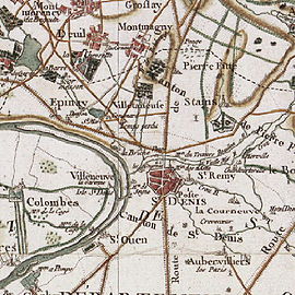 Extrait de la carte de Cassini. Pierrefitte est au nord de Saint-Denis.