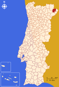 Vimioso belediyesini gösteren Portekiz haritası