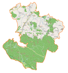 Mapa konturowa gminy Mirsk, u góry po lewej znajduje się punkt z opisem „Giebułtówek”