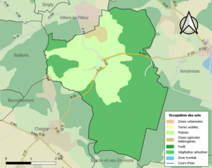 Carte en couleurs présentant l'occupation des sols.