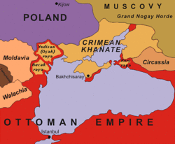 1600年的克里米亞汗國（黃色部分）