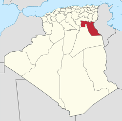 El Oued markeret med rødt