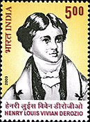 A stamp with an illustrated portrait of Henry Louis Vivian Derozio