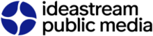 A circle divided into four pieces by a star shape, in navy blue. To the right, on two lines, the words "ideastream" and "public media" in black in a rounded sans serif.