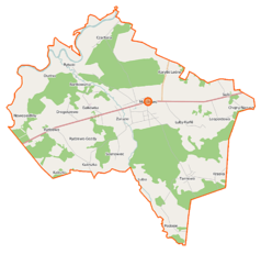 Mapa konturowa gminy Miastkowo, w centrum znajduje się punkt z opisem „Miastkowo”