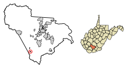 Location of Rhodell in Raleigh County, West Virginia.