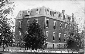 Tornado damage to Founders Hall - May 14, 1913