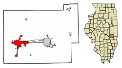 Location of Mattoon in Coles County, Illinois.