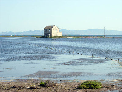 Vue de la zone des encañizadas, passage naturel entre la Mar Menor et la mer Méditerranée.