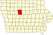 Harta statului Iowa indicând comitatul Webster