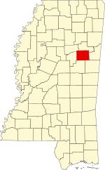 Map of Mississippi highlighting Oktibbeha County