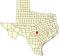 Map of Texas highlighting Blanco County