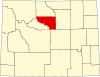 Harta statului Wyoming indicând comitatul Washakie