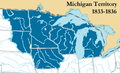 Between 1833 and 1836, all the remnants of the old Northwest Territory were part of the Michigan Territory along with portions of the Louisiana Purchase.