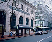 Former bus shelter in front of the building