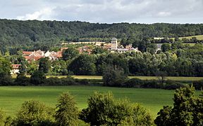 Le village devant le plateau forestier, vu de l'Ource.