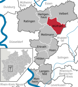 Läget för staden Wülfrath i Kreis Mettmann