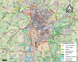 Carte en couleurs présentant l'occupation des sols.