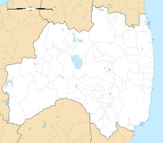 Mapa konturowa Fukushimy, blisko prawej krawiędzi znajduje się punkt z opisem „Naraha”