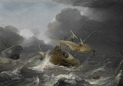 Голландские корабли во время шторма Ян Порселлис, oколо 1620 года.